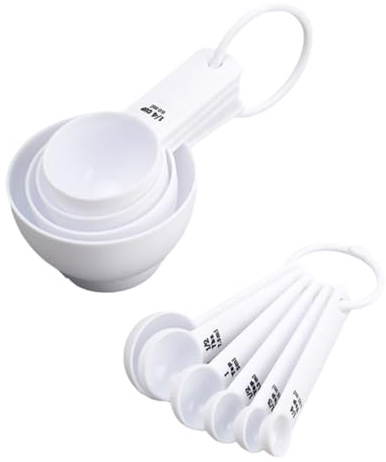 Sewroro Juego de Cucharas Medidoras para Repostería 10 Piezas con Escala Cucharas Medidoras de Cocina Blancas para Harina y Polvo Ergonómicas para Uso