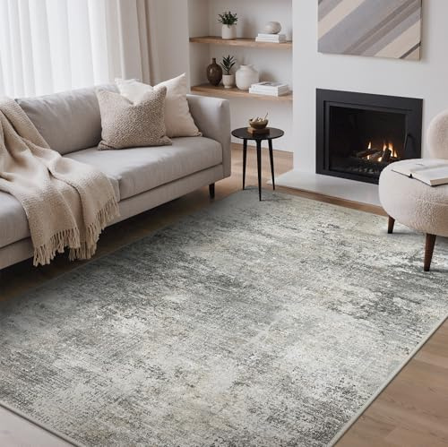 BEIMO Living Room Rug, 160x230cm Washable Rugs Abstract Grey Beige | Modern Carpet, Non-Slip, Machine Wash Rugs, Home Decoration, Coffee Table, Dressing Dining Room, Bedroom Decor, Sofa Chair