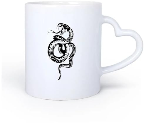 AYUEHBN Manico in ceramica a forma di cuore Tazze da caffè, tazze da tè e caffè Zanne di serpente, animale, rettile 11oz/320ml Ufficio, casa, bar, lavabile in lavastoviglie e adatto al microonde