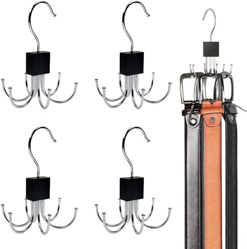 4 Stück Gürtel Aufbewahrung 360 Grad Drehbarer Metall Gürtelhalter Krawattenhalter Gürtelhalter PlatzsparendGürtelhalter für Aufhängen von Gürteln Krawatten Westen Tanktops Hüten