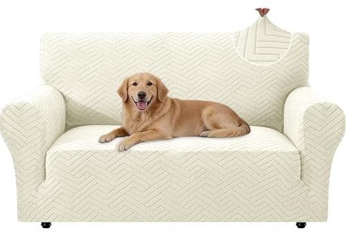 CYCMACO Elástica Funda De Sofá Universales 2 Plazas, Beige | Funda De Sofa Con Reposabrazos, Ajustables Antideslizante Fundas Sofa, Couch Cover Moderna Gruesa, Antimanchas Lavable