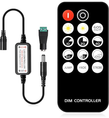 Mini RF LED Remote Controller Dimmer Switch for LED Lights | DC 5-24V 14 Keys Single Color Remote Control with Dynamic Effect Mode Wireless for SMD COB LED Strip Lights