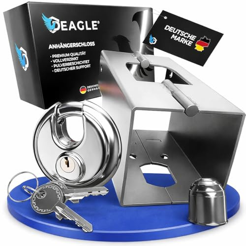 Deagle Släpvagnslås + rundlås + högkvalitativ förzinkning och pulverbeläggning + optimalt skydd i alla väderförhållanden (med Deagle-hänglås)