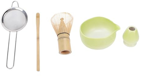 Focket Matcha Whisk Set, Authentic 76 Brush Design Japanese Matcha Kit, Fired Glaze Bowl Set with Ceramic Bowl Scoop Sifter for Tea Ceremony