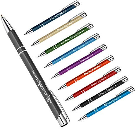 polar-effekt 10 Stück Metall Oleg Kugelschreiber mit Gravur des Namens - Personalisierte Geschenk-Idee Mitbringsel - blau schreibend - Geburtstagsgeschenk - Farbe Mix