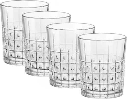 Bormioli Rocco Bartender Este 13.25 oz. Double Old Fashioned DOF Drinking Glasses for Cold Drinks, Juices, and Cocktails, Clear, Set of 4