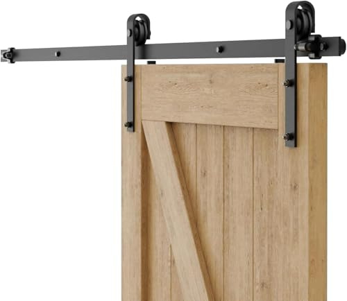 Scheunen-Holztür-Hardware-Set, Einzeltür, schwarz, J-förmiger Aufhänger, 167 cm