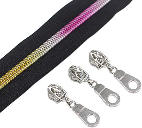 ByaHoGa 9 m Regenbogen endlos Reißverschluss Meterware Schwarze Reissverschluss 6mm-Spirale + 25 Nonlock-Zipper (Regenbogen Schwarze)