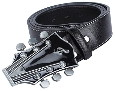 Oshhni cinturo Uomo cinturo in Pelle cinturo Avvolgente con Fibbia per Chitarra, Nero, 120 centimetri