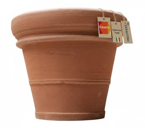 Macetero cónico Redondo Doppio Bordo LISCIO y Festonato Terracota auténtica – Hecho a Mano – Absolutamente Resistente a Las heladas