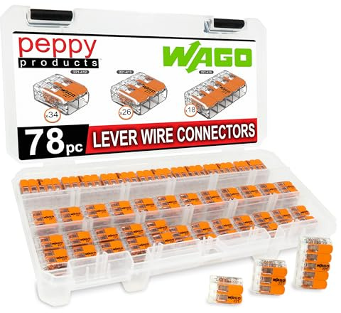 WAGO 221 Lever Nuts 78pc Compact Splicing Wire Connector Assortment with Case. Includes 221-412, 221-413, 221-415