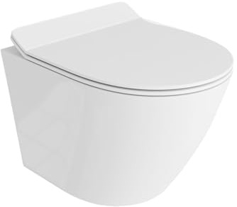 domino LAVITA Wand-WC SOGO Slim WC Sitz Hänge Toilette Toilettendeckel mit Absenkautomatik & Metallscharniere Toiletten Spülrandlos Hängend Toilettenbecken 365x490x395 mm Weißer Glanz