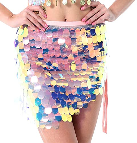 Yienate Disfraz sexy para danza del vientre, falda de lentejuelas, multicolor, de sirena, para mujer, minifalda de rave, disfraz, Color: 2, Talla única
