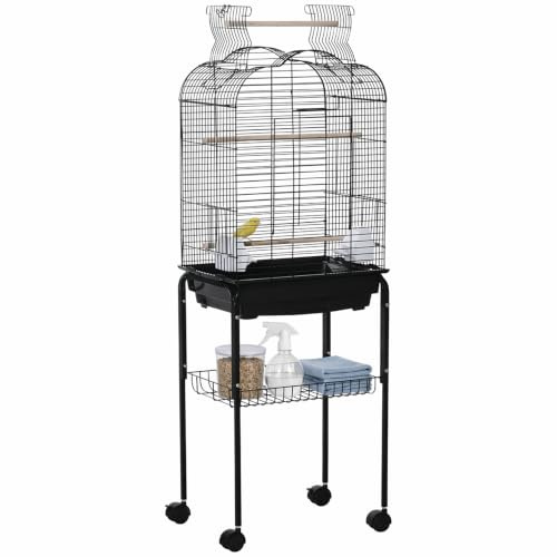 PawHut Jaula para Pájaros con Soporte Aves Canarios 46x36x130 cm Negro