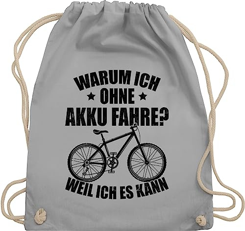Turnbeutel Rucksack - Radsport Taschen - Warum ich ohne Akku fahre - weil ich es kann - schwarz - Unisize - Hellgrau - fahrrad beutel rad fahren stoffbeutel radfahrer fahrradfahrer fahrradliebhaber