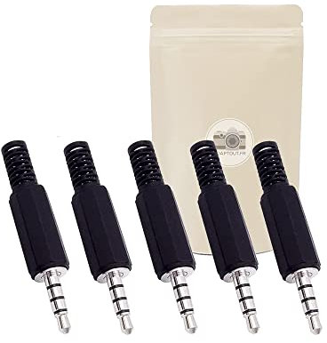 5x Spina minijack mini jack 3,5mm stereo maschio - TRRS 4 poli pin da saldare - connettore audio microfono - Adaptout marca francese