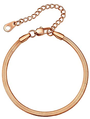 Bestyle Schlangen Armband Damen aus Edelstahl Charm Handkette, Breite 3mm / 5mm, Verstellbare 16+5cm, Silber/Gold/Rosegold/Schwarz