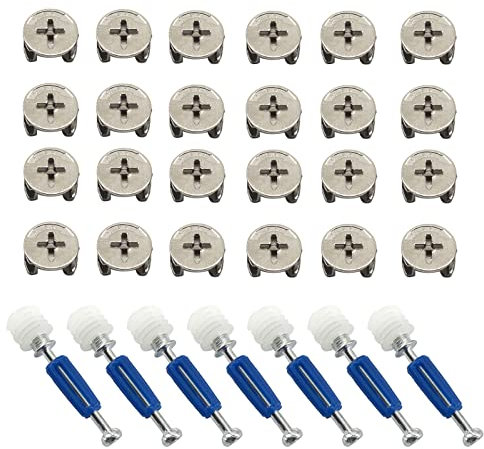 25 tornillos de fijación para conectores de muebles, cerradura excéntrica de leva con tuerca preinsertada y clavijas de fijación para armario, cajón, gabinete, muebles, panel de conexión 5 estilos