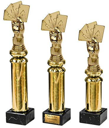 eberin · Poker Pokal · Skat Pokal · Doppelkopf Pokal · Rommee Pokal · Mau-Mau Pokal · Spieleabend · Ehrenpreis · Pokal · Trophäe · Award · mit Wunschgravur in 3 Größen