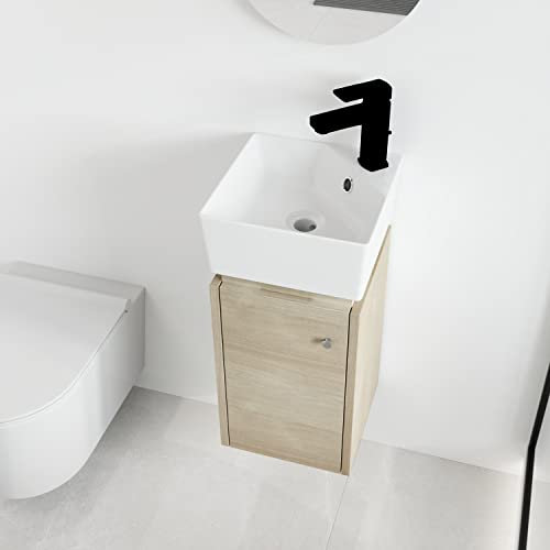 Malwee Vanité murale de 30,5 cm, vanité d'angle flottante de 30,5 cm avec évier, avec 1 porte et lavabo en céramique blanche (045-12)