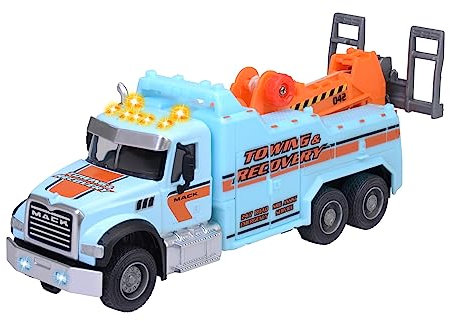 Majorette - Mack Granite Abschleppwagen für Kinder ab 3 Jahre (22 cm) - großer Spielzeug-Lastwagen mit Kran, Seilwinde und Abschleppgabel zum Abschleppen von Autos, mit Licht & Sound