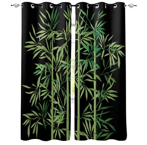 MDKLXIDF Vorhang grüner Bambus Vorhänge Gardinen mit Ösen 2er Set, Vorhang Blickdicht Verdunkelungsvorhänge für Schlafzimmer Wohnzimmer Kinderzimmer H 175 x B 140 cm