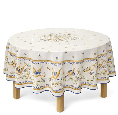 Promo Linge Nappe Provençale Anti-Tâche Moustier Bleu 100% Polyester - Ronde ou Rectangle (180cm)