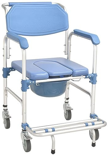 Toilettenstuhl Mit Rollen 4 in 1 Dusch Toilettenstuhl Fahrbar Für Ältere Und Behinderte WC Sitz Nachtstuhl Für Erwachsene Mit 4 Feststellbaren Rädern Und Abnehmbare Fußstützen