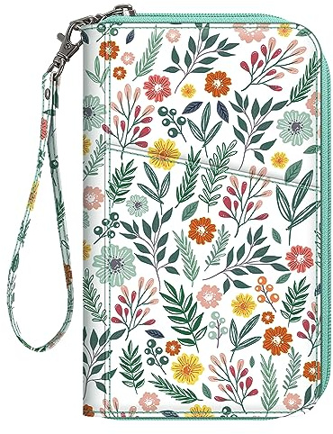 FINTIE Portefeuille de Voyage pour Famille 4-6, Blocage RFID, Pochette pour passeports, Cartes de Visite, Cartes de crédit, Cartes d'embarquement, Fleurs printanières