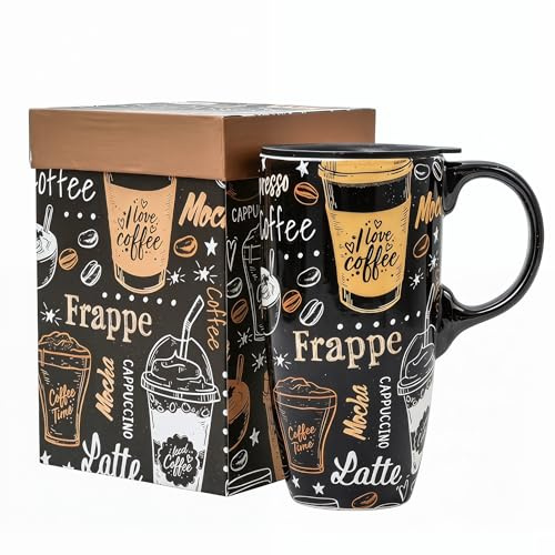 DUSVALLY Kaffemugg kaffe keramiska muggar latte tekopp med lock och presentask 47 ml. Stor mugg, gåvor till mamma