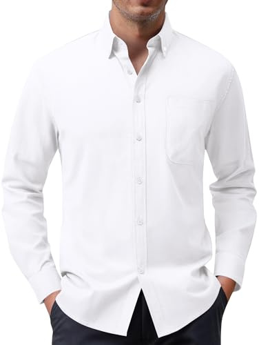 siliteelon Hemd Herren Langarm Weißes Oxford Hemden Herren Bügelfrei Weiss Baumwolle Anzug Business Herrenhemd Weiß Regular Fit Oberhemd für Hochzeit Office Date Interview,2XL