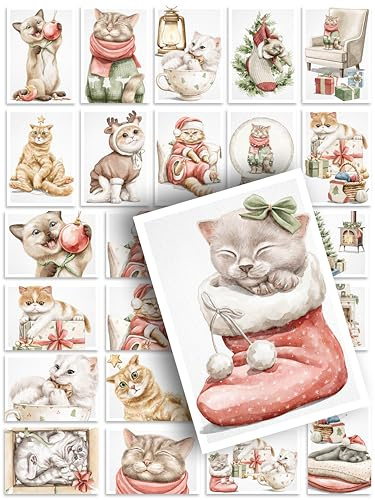 Weihnachtskarten 24 Stück Postkarten Katzen süß niedlich Boho Deko Illustration Design Weihnachtspostkarte Weihnachten Set Mix Geschenk Grußkarte Geschenkkarte Katze Tiere Xmas Cute Cats Kitten Kitty