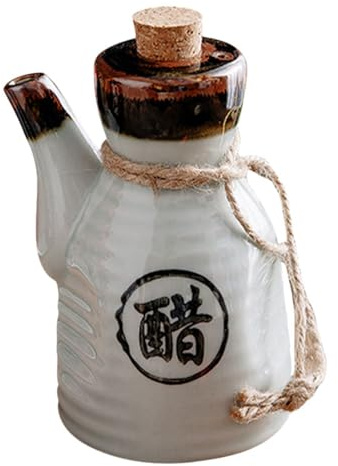 Baluue Bouteille Sauce Soja Céramique Distributeur Vinaigre, Pots à Épices | Pot à Huile Japonais 200ml avec Bec Verseur et Bouchon en Liège, Flacon Condiments Épices pour Cuisine et Table