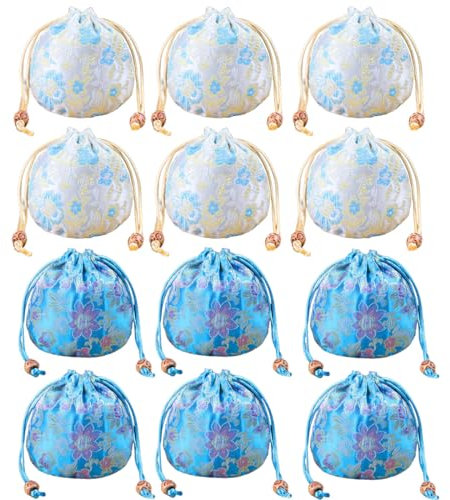 GGUFAY 12 Pcs Bijoux Pochettes en Soie, 14 Couleurs Chinois Brocart de Soie Porte-Monnaie Sac Brodé Sacs Brodés pour Le Stockage de Bijoux de Pièces de Monnaie, 11x11 cm