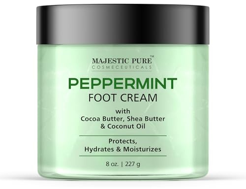 Majestic Pure Peppermint Foot Cream, Warming Cream - Calluses, Dry Cracked Feet, Hands, Heels, Elbow, Nails, and Knees - Softens & Moisturizes Skin - 8 oz