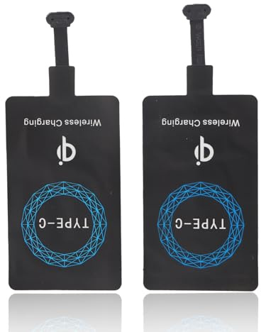 FLEXMAN 2 Stück Kabelloser Typ C Ladeempfänger, Kabelloser Ladeempfänger, Universeller Selbstklebender Aufkleber Ladeempfänger, Typ C Kabelloser Ladeempfänger, Typ C USB C Qi Modul