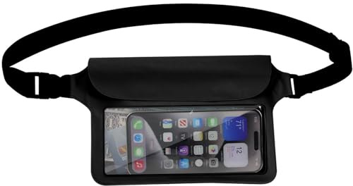 Vsagier Wasserdichte Tasche mit Hüftgurt, IPX8 wasserdichte Handy-Trockentasche für Kreuzfahrt, Reisen, Urlaub, extra große Taillengröße 140 cm, wasserdichte Hülle, 1 Packung, Schwarz