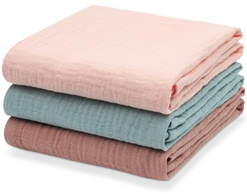 Aolso Baby tvättlappar, 3 stycken babyskötfiltar av ren bomull, babybomullsservetter för barnsängar, skötfilt för babyblöjor, babyfilt för baby pojke och flicka (60 x 60 cm)