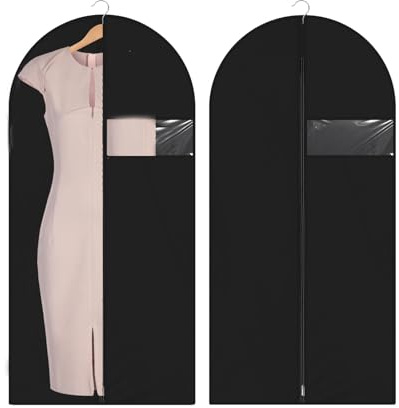 2 Pcs Long Garment Bag, Suit Bags for Men, Suit Carrier, Cover with Zip for Hanging Clothes, Dust-Proof Garment Bags with Clear Pockets, Breathable Dress Bags for Coats (120x60cm)