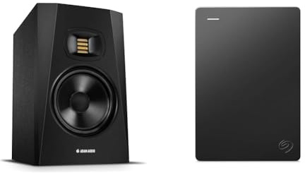 ADAM Audio T7V Studio Monitor for recording, mixing and mastering, Studio Quality Sound (Single) & Seagate Portable Drive, 1TB, External Hard Drive, Dark Grey, for PC Laptop and Mac