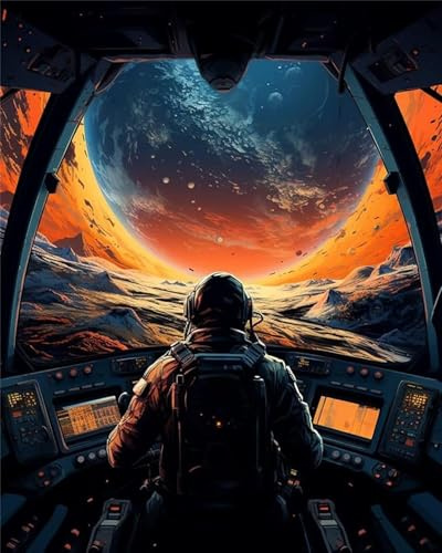 Weltraum Malen Nach Zahlen Erwachsene, Astronaut Malen Nach Zahlen Kinder Klein 90x120cm, DIY Set Erwachsene Handgemalt Leinwand Ölgemälde, Acrylfarben mit 3 Set Pinseln, Zimmer Deko Aesthetic -Y541