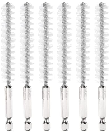 PATIKIL Cepillo De Limpieza De Nylon Con Diámetro De 10 Mm, 6 Piezas Cepillo De Alambre Trenzado Para Tubos, Puertos, Cojinetes, Taladro, Blanco Con Vástago Hexagonal De 1/4 Pulgada