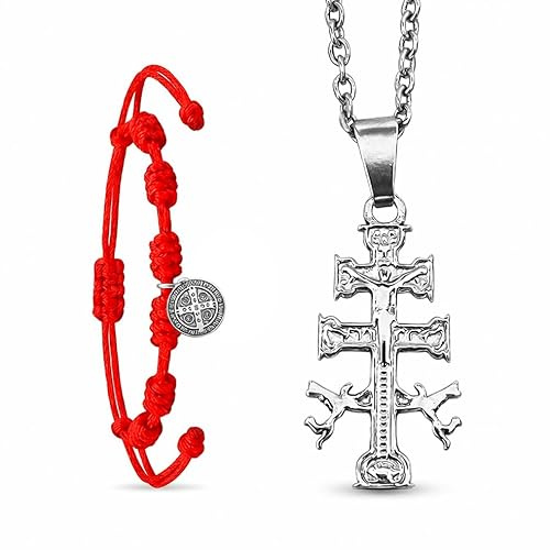 Simboliks Cruz de Caravaca Bendecida, símbolo del cristianismo Acero inoxidable, Cruz Cristiana, Ángeles de protección Unisex, Colgantes Cruz Hombre, Crucifijo, Joyas Regalo para Mujer Hombres