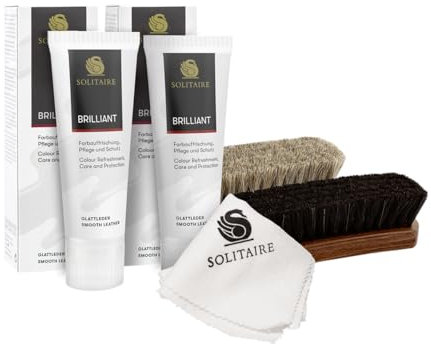 Schuhpflege-Set für Glattleder, 5-teilig inkl. 2 Tuben Brilliant Ledercreme in Schwarz & Transparent, 2 Polierbürsten & Schmutzentferner-Tuch, reichhaltige & intensive Pflege für alle Glattleder