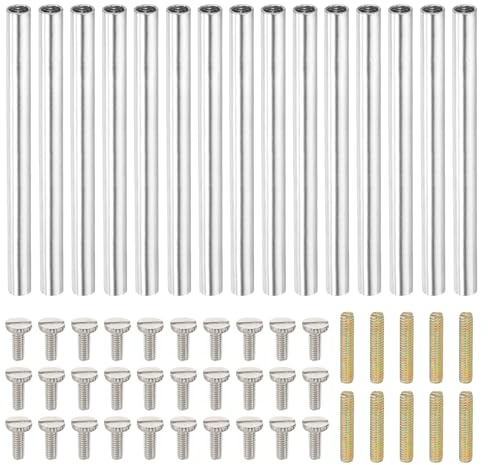 PATIKIL 60mm (2.4) Round Coupling Nuts Kit, M4 Threaded Connector Bar Hardware with Fully Thread Rod Slotted Screw for Lamp Model Furniture DIY Repair Part