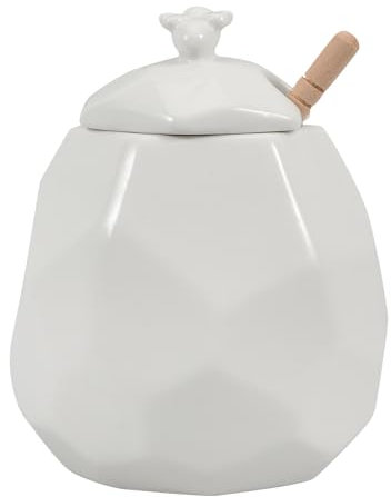 AUTSUPPL Ceramic Honey Jar with Dipper and Wooden Stirring Rod Retro Honey Pot for Home Syrup Storage and Serving with Lid for Kitchen Use