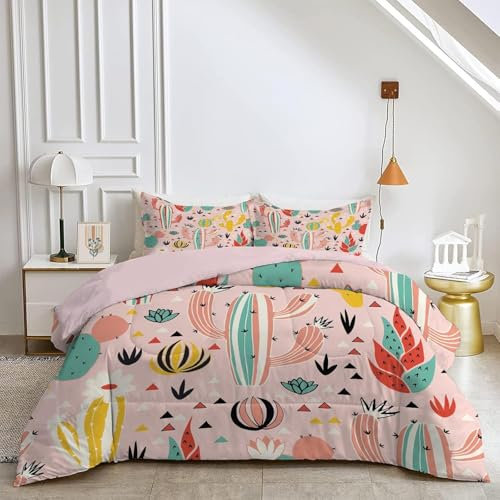 BSYYZQC Cactus Queen Duvet Plant Queen Quilt 7.5 Tog Lightweight Soft Comforter Set, All Seasons Reversible Coverless Microfiber Duvet with 2 Pillowcases Machine Washable