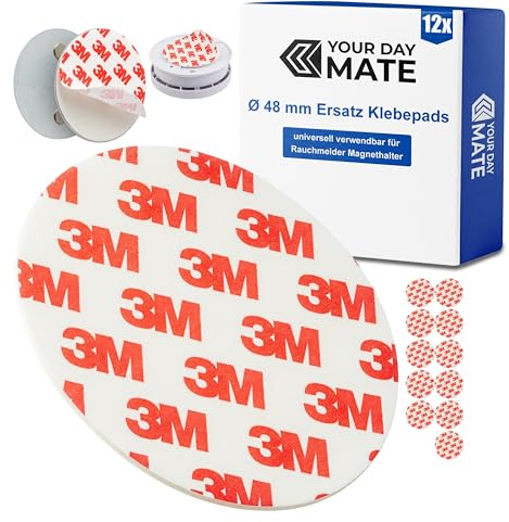 Soporte magnético para Detector de Humo Recambio de Almohadillas Adhesivas, 12 Unidades, Ø 48 mm de diámetro, Adhesivo de reparación para Soporte magnético