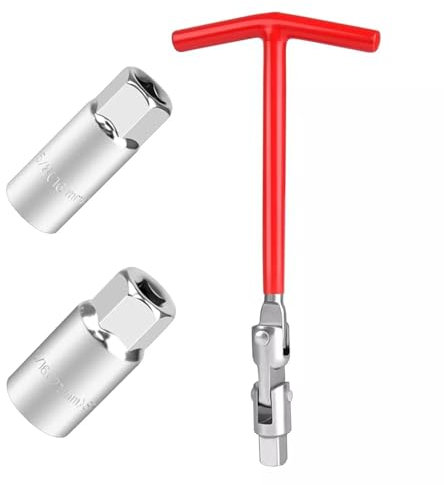 Crozgan Red Spark Plug Tool Set T- Spark Plug Socket Wrench Spark Plug Removal Tool Steel Spark Plug Spanner 16mm 21mm