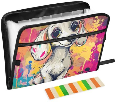 Anpassbare Hängemappe mit niedlichem weißem Hund, erweiterbar, 13 Taschen, A4, Briefformat, Ordner mit Tasche mit Reißverschluss, erweiterbare Dokumententasche für Klassenzimmer, Zuhause, Büro, Reisen